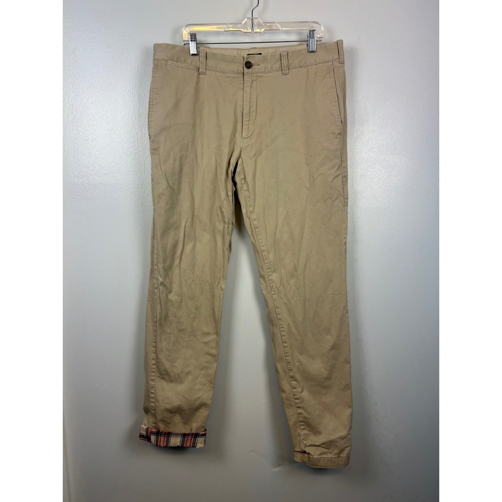J Crew Flex Straight Flannel Lined Khaki‎ Chino Pants Mens 36x36 Tan Red Preppy